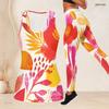 Women Plus Size Two Piece Set Scoop Neck Sleeveless Tank Top Fitted Floral Printed Pants Orange Blue Off White