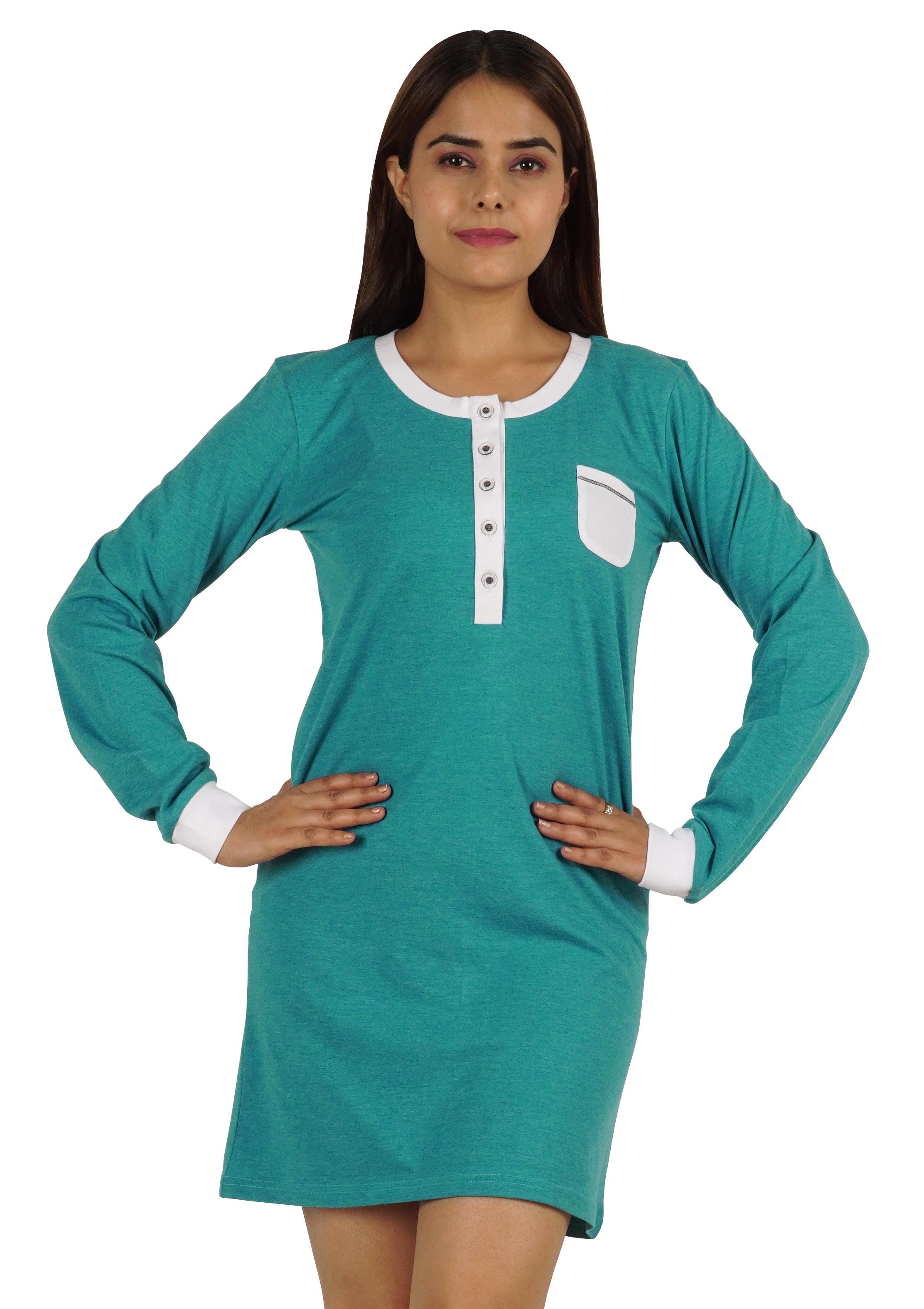 

Жіноча нічна сорочка Moomaya однотонна нічна сорочка з повним рукавом і нашивкою XXL чирок зелений колір