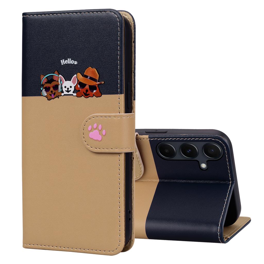 Cartoon Pet Series for Samsung Galaxy A35 5G Case Wallet Splicing Leather Cover