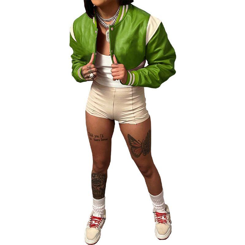 Women Leather Jacket Cropped Jacket Ultra Short Baseball Uniform for Women Leather Jacket Coat