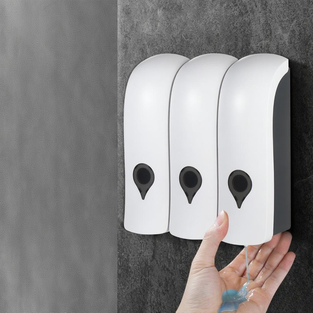 Manual Soap Dispenser 3 Chamber x 300ml/ 10.2oz Wall Mounted Liquid Shampoo Box Shower Gel Hand Soap Dispensers for Kitchen Bathroom Home Hotel