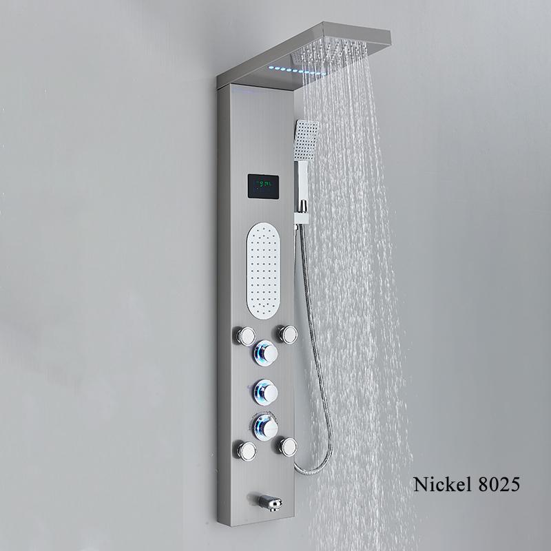 Digital Display Rainfall LED Light Shower Panel Shower Bathroom Black SPA Massage Jet With Handshower Bidet Sprayer Shower Tap