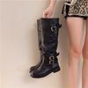 Stylish Retro Round Head Pleated Stacking Boots Foldable In Autumn And Winter Two-Wear Spice Girl Western Cowboy Boots Look Thin And Long