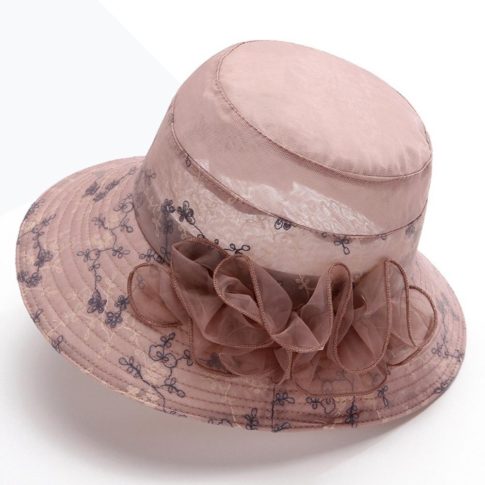 Flower Middle-aged Fisherman Hat Wide Brim Thin Basin Hat Elegant Sun hat
