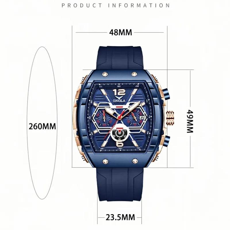 ONOLA Large Plate Design Men's Multifunctional Waterproof Quartz Watch Luminous Calendar Three Eye Timing Student Sports Watch