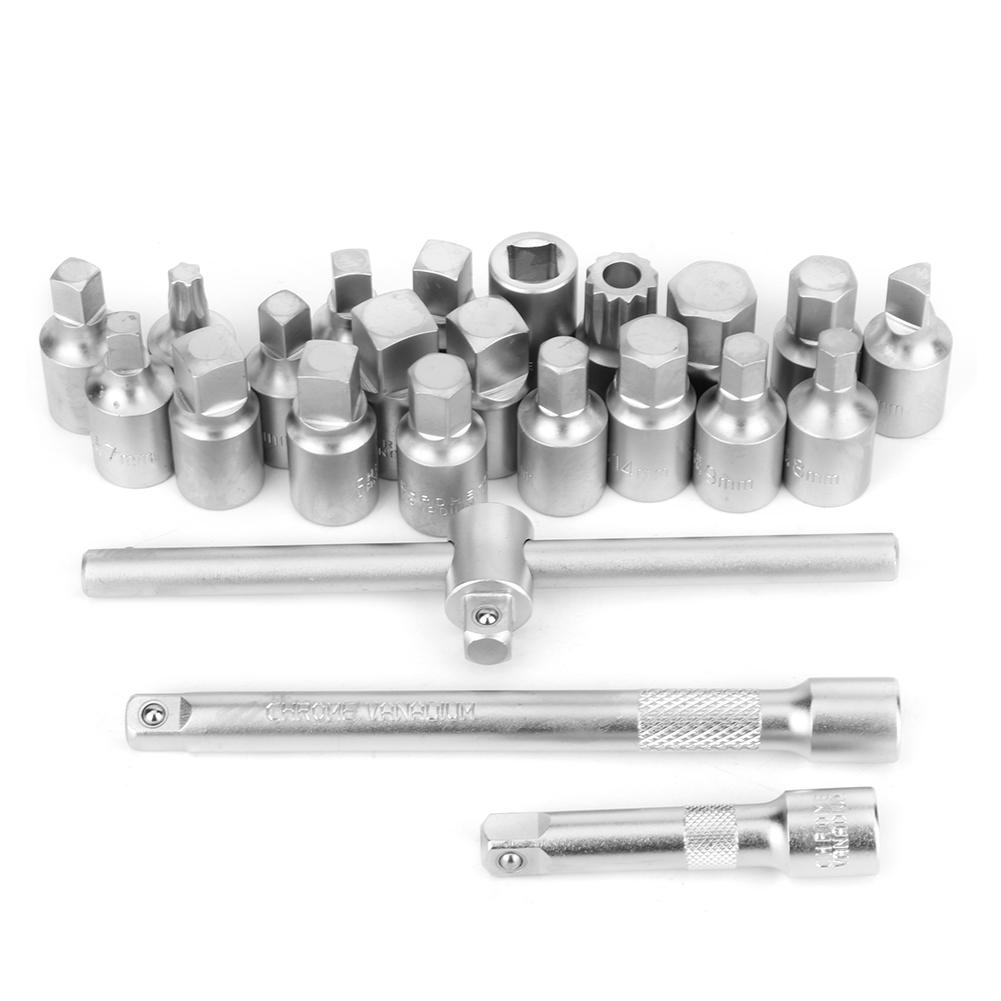 23Pcs Set 3 8in Oil Drain Sump Screw Sleeve Wrench Removal Kit Car Repairing Tool