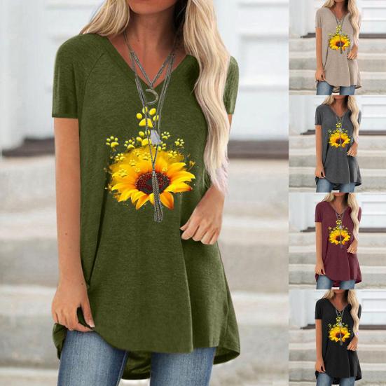 

Блузка с принтом подсолнечника, свободный пуловер, женская блузка с коротким рукавом для повседневной жизни