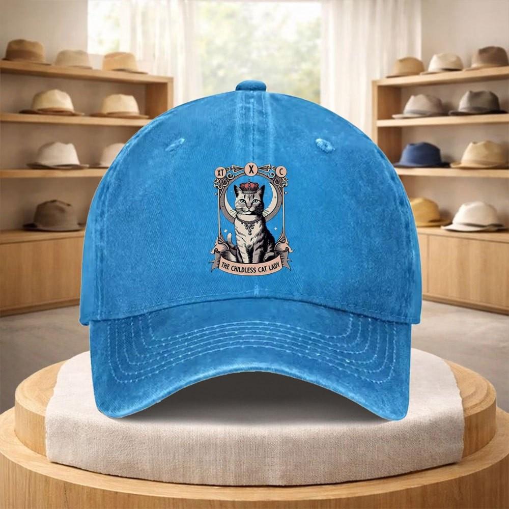 Childless Cat Lady Tarot Graphic Baseball Cap Vintage Washed Denim Adjustable Hat for Unisex