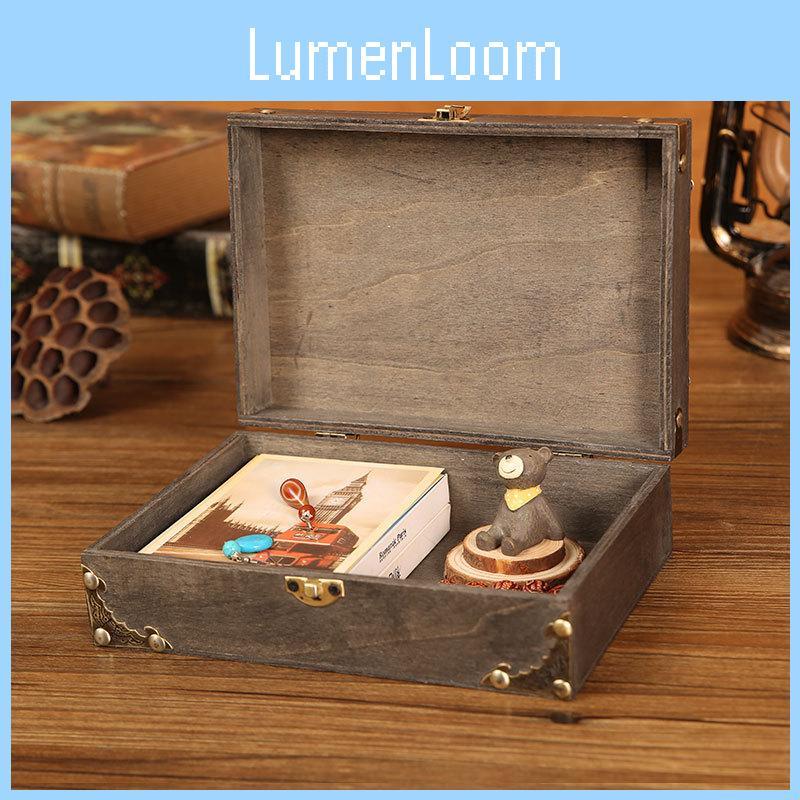 Vintage Wooden Gray Storage Box With Lock For Jewelry Organizer Home Decoration