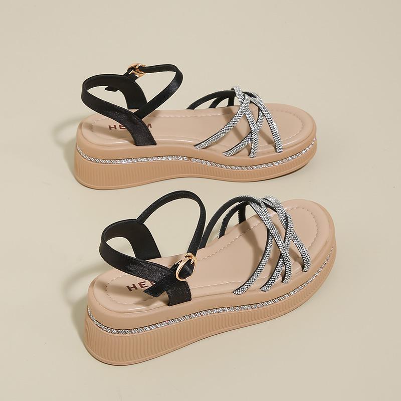 

CRLAYDK Женские сандалии Модные сандалии на платформе со стразами Женские туфли с регулируемым ремешком Летние нарядные для ходьбы Повседневные для вечеринок шлепанцы 40