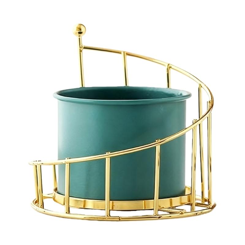 Ceramic Flowerpot Flower Plant Pots Balcony Courtyard Potted Plant Flowerpot with Iron Frame Home Garden Tray
