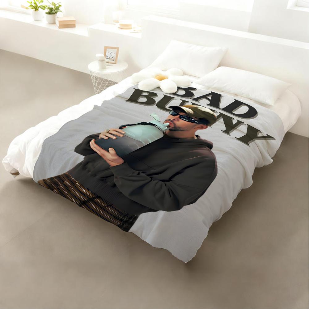 Bad Bunny Throw Flannel Throw Blanket: Soft Kid-Friendly Warm Anti-Static All Season Washable Couch Bed Home