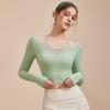Yomoment Mesh Faux Layered Bra Top with Long Sleeve Yoga Shirt Top Cups,
