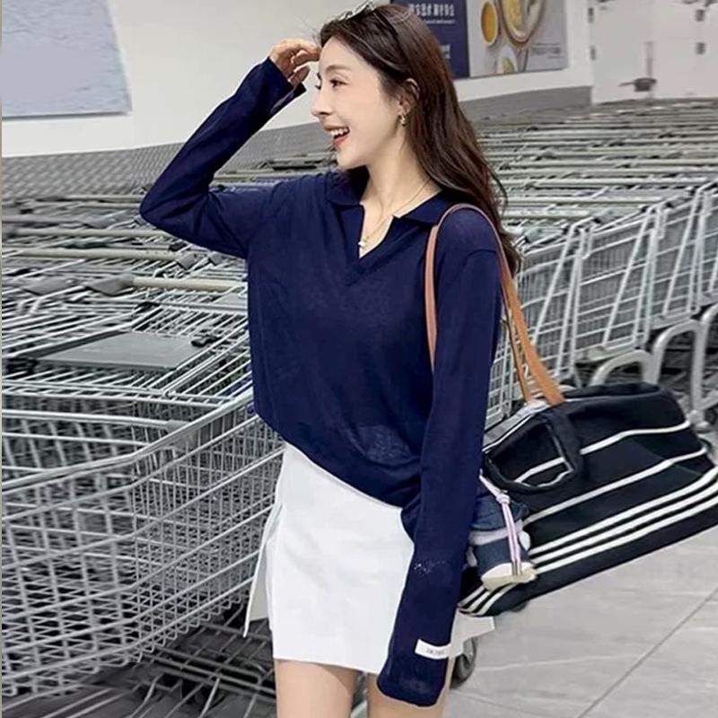Korean Temperament Lapel Sweater Autumn Women Solid Color Long Sleeve Loose Versatile Knitted Top