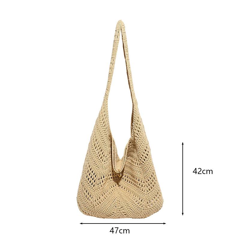 Yogodlns Casual Knitted Tote Bag Women's Summer Fashion Basket Weave Hollow Out Large Capacity Shoulder Bag for Daily Use