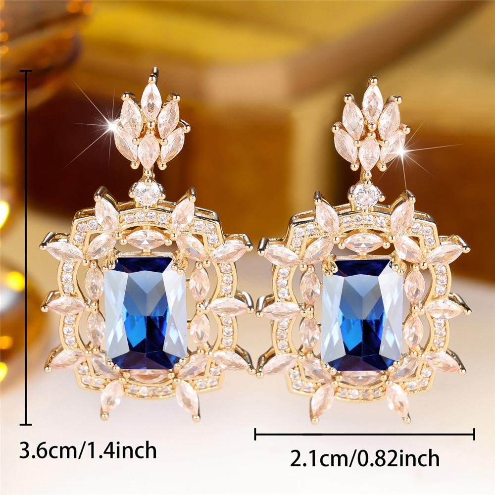Charm Elegant Female Rectangle Big Blue White Red Stone Hoop Earrings Trendy Fashion Gold Color Wedding Jewelry For Women