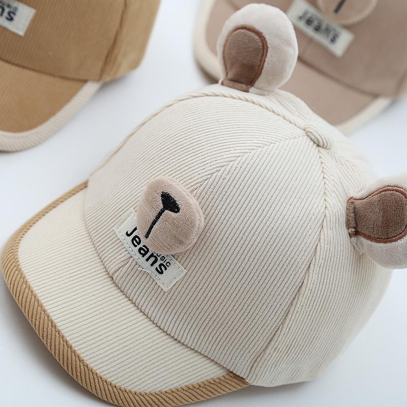 Cartoon Bear Ear Baby Baseball Hat Spring Cotton Toddler Boy Girl Duck Tongue Cap Korean Solid Color Kids Sun Visor Hats
