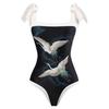 2Pcs/Set Women Printing Monokini with Skirt Sling Bandeau One-Piece Hot Spring Swimsuit with Beach Cover Up