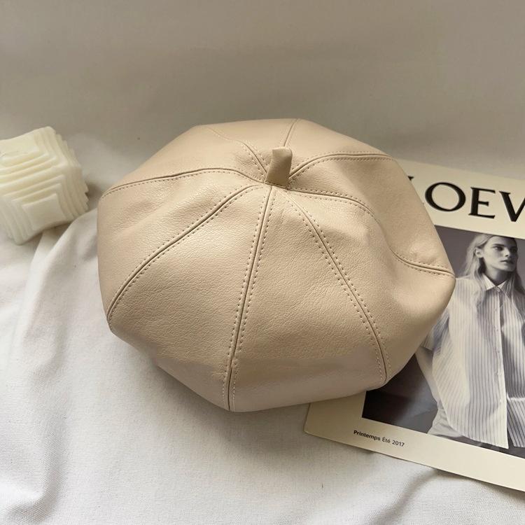 

Шапка-бини из искусственной кожи Береты женские зимние шапки однотонные плоские фетровые шапки KPop M（56-58cm）