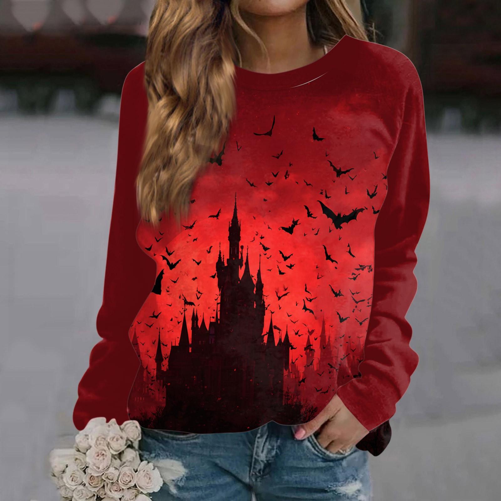 

Женская мода повседневная длинная рукава Хэллоуин принтованный круглый вырез свитер Топ XXL красный