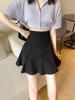 Women's Plus Size Black Puffy High Waist A-Line Pleated Skirt for Spring & Autumn