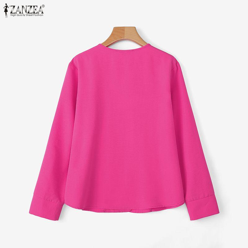 ZANZEA Damen Freizeit Rundhals Einfarbig 3/4 Ärmel Bluse