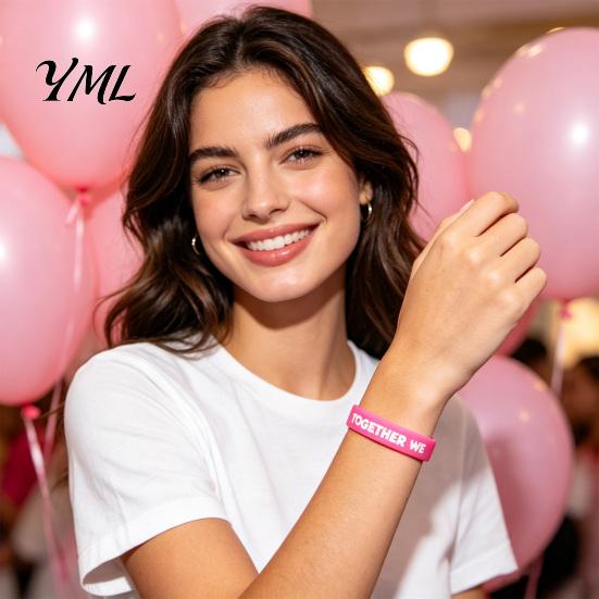 Inspirational Ribbon Bracelets for Support 6 Pcs Breast Cancer Awareness Women, Pink Bracelet Month Silicone Wristbands, Hope Faith Strength