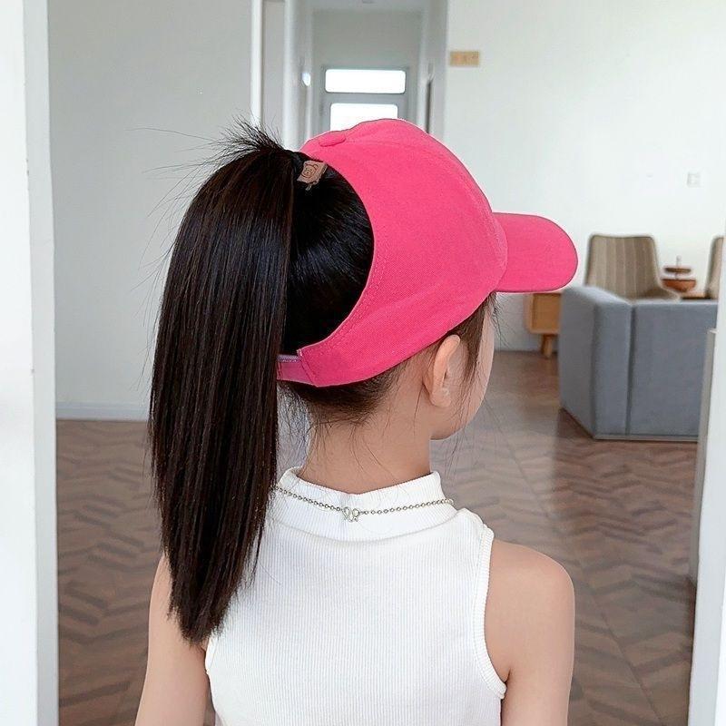 Children's hats, baseball caps, summer sun protection, thin girls' sun hats, ponytail can be tied empty top cap, sun hat