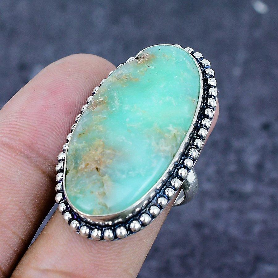 Chrysoprase Gemstone 925 Sterling Silver Jewelry Ring Size 8