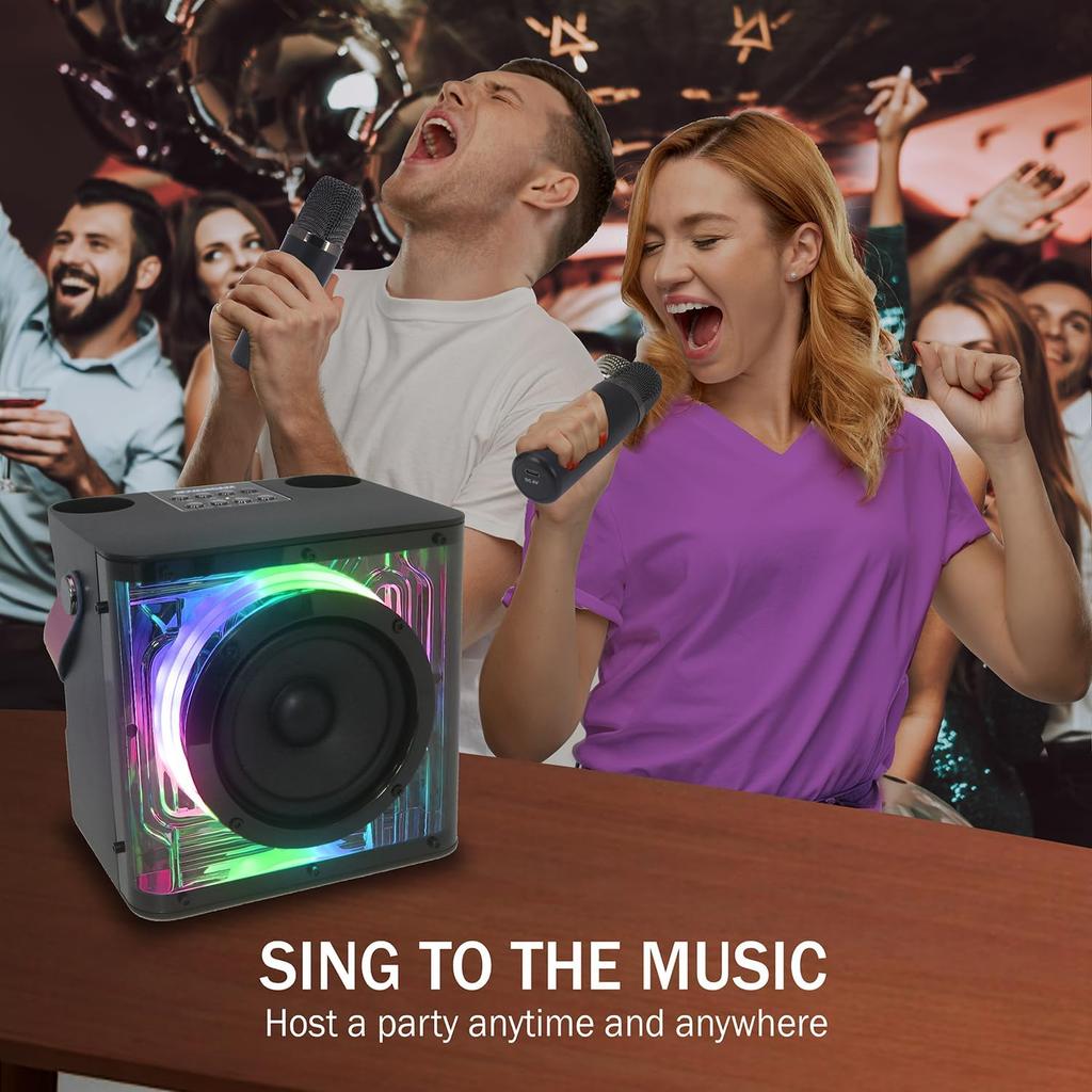 Wireless Karaoke Microphone, Dual Mics Bluetooth Speaker with RGB Lights, Portable Handheld Mic for Sing Along & Home KTV Fun!