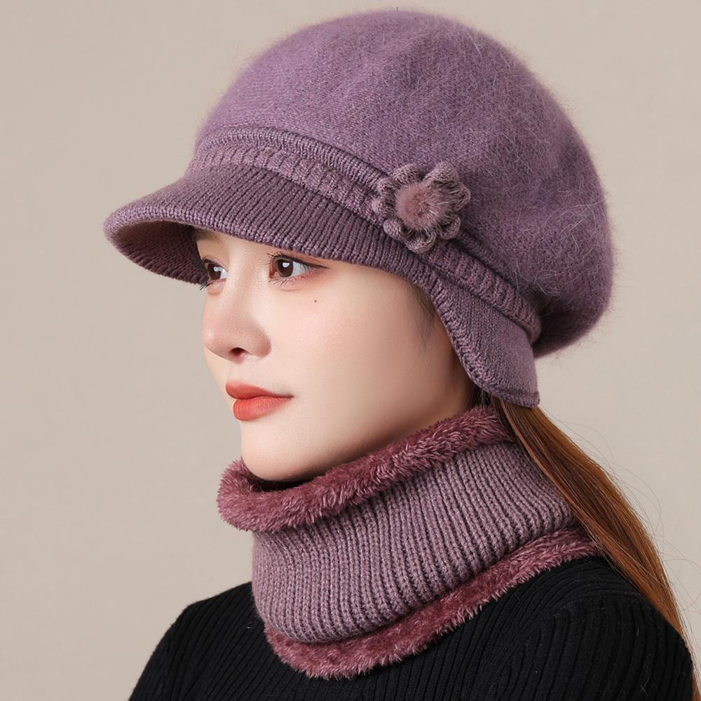 New Woman Winter Hat Ear Protection Warm Suit Plush Fur Lined Warm Hat For Female Casual Rabbit Fur Blend Knitted Cap
