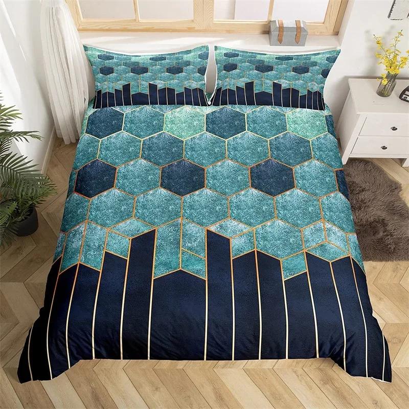 Geometric Bedding Set Marble Print King Duvet Cover Microfiber Modern Design Comforter Cover Single Queen For Kids Teen Adults