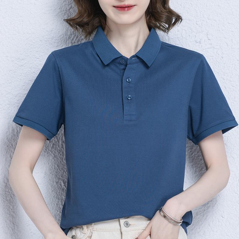 Women's Basic Solid Color Short-sleeved POLO Shirts Summer Knitted Tops Daily Casual Models Can Be Machine Washed and Dry Cleane