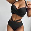 Women's Sexy Split Body Swimsuit Solid Color Printed Bow High Waisted Two-piece Swimsuit
