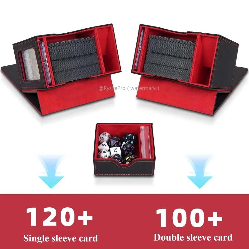 Card Deck Box with Dice Tray for MTG Cards120+ Card Storage Box Fits for TCG CCG PU Leather Strong Magnet Collectible Card Case