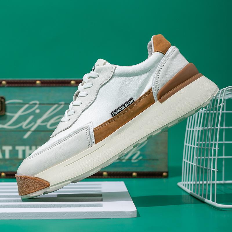 Men's shoes spring and autumn new thick baseplate shoes men's leather casual versatile sports shoes Korean version trendy little white shoes men
