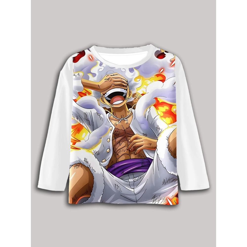 

Anime One Pieces Luffy Zoro Children s 3D Digital Printing Boys Fashionable and Casual Round Neck Long Sleeved T-shirt 100