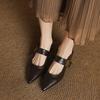 Vintage Women Pointed Toe Mary Jane Shoes Fashion Shallow Thick Heel Spring Autumn Wedding Party Shoes One Kick Zapatos Mujer