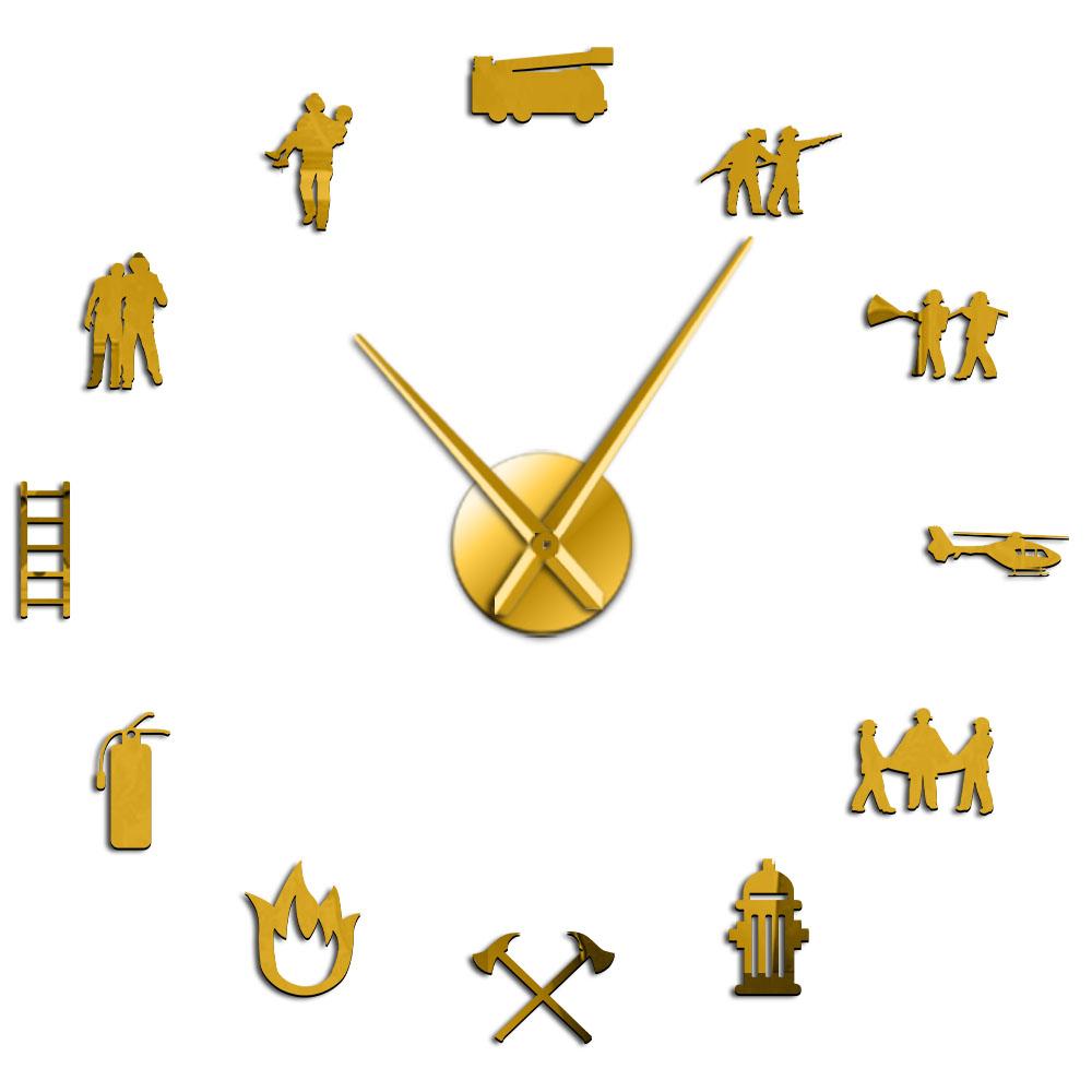 

Firefighter Love DIY Giant Wall Clock Fire Department Office Big Clock Watch Firefighting Rescue Volunteer Axe Hydrant Equipment (Gold,27 Inch) золотой