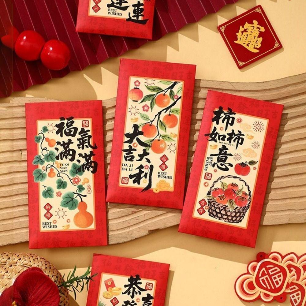6Pcs Chinese Style 2026 Horse Year Red Envelope Paper Lucky Money Bag Red Pocket Birthday Gift