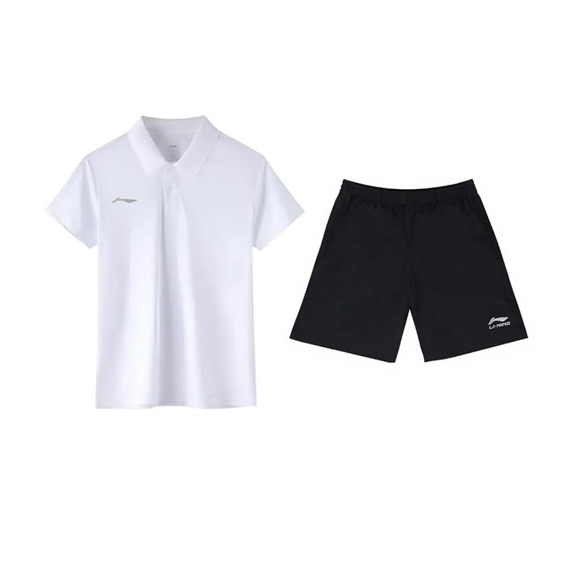 Li-Ning Plain Simple Quick-Dry Comfortable Breathable Sweat-Absorbing Versatile Short Sleeve Polo Shirt Casual Sports Suit APLV029-12+YKSV147-2