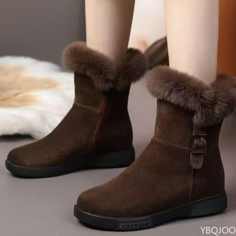 Winter new casual round toe women's flat shoes fashionable versatile women's snow boots simple comfortable warm cotton shoes