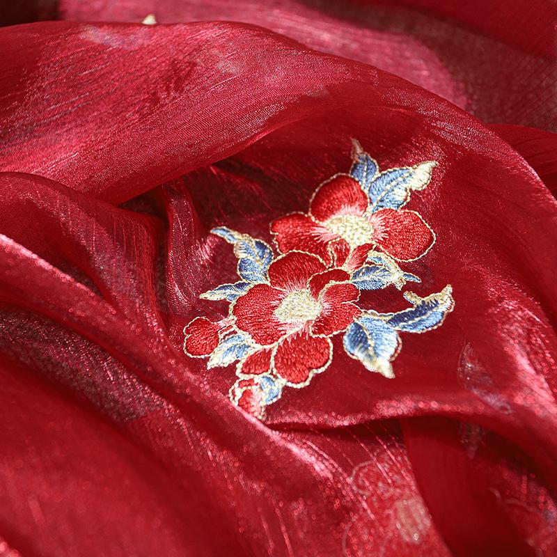 50*150cm Camellia Flower Embroidery Fabric For Sewing Ancient Hanfu Dress Skirts Stage Costume Chinese Designer Fabric