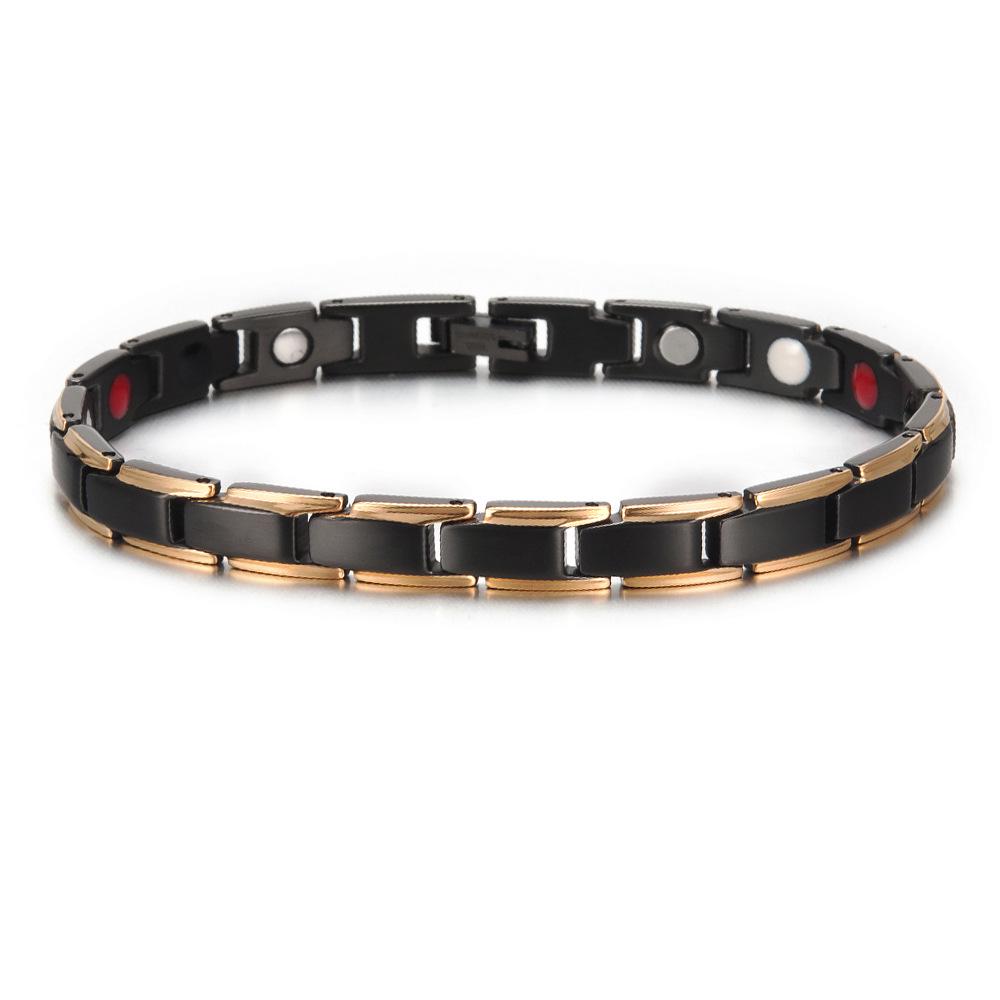 Schwarz-Gold Edelstahl Magnetisches Armband mit Germanium und Negativ-Ionen Uhrenarmband