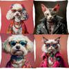 Fashion Cool Animals Portraits Poodle Dog Cat With Glasses Cushion Cover Home Decorative Sofa Throw Pillow Case