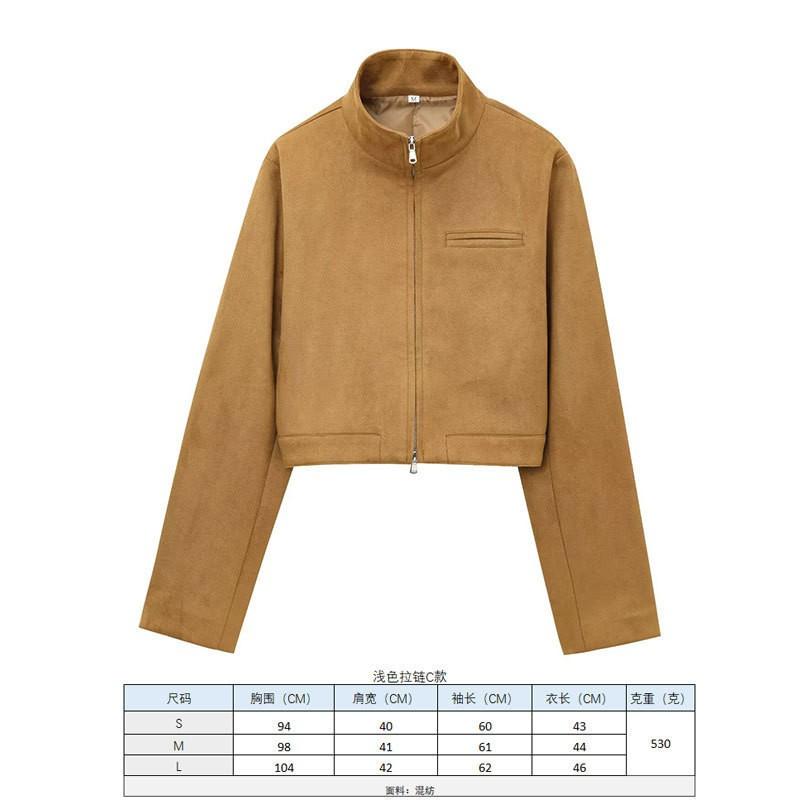 Womens Faux Suede Collar Jacket With Front Pockets Classic Single-Breasted Design 2025 Urban Chic Outerwear