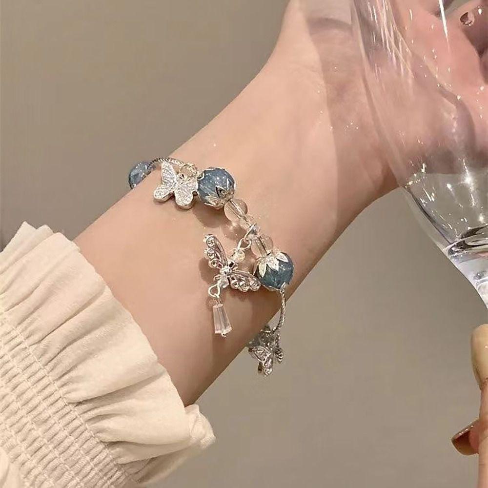 Butterfly Star Moon Flower Pendant Glazed Bracelet Dainty Bangle  for Bestie Women Girls