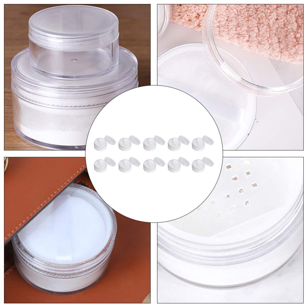 BESTOYARD 20g Powder Case with Small Divided Container with Inner Portable Refill Pack of 10 Puff, Stopper, Transparent, Container,