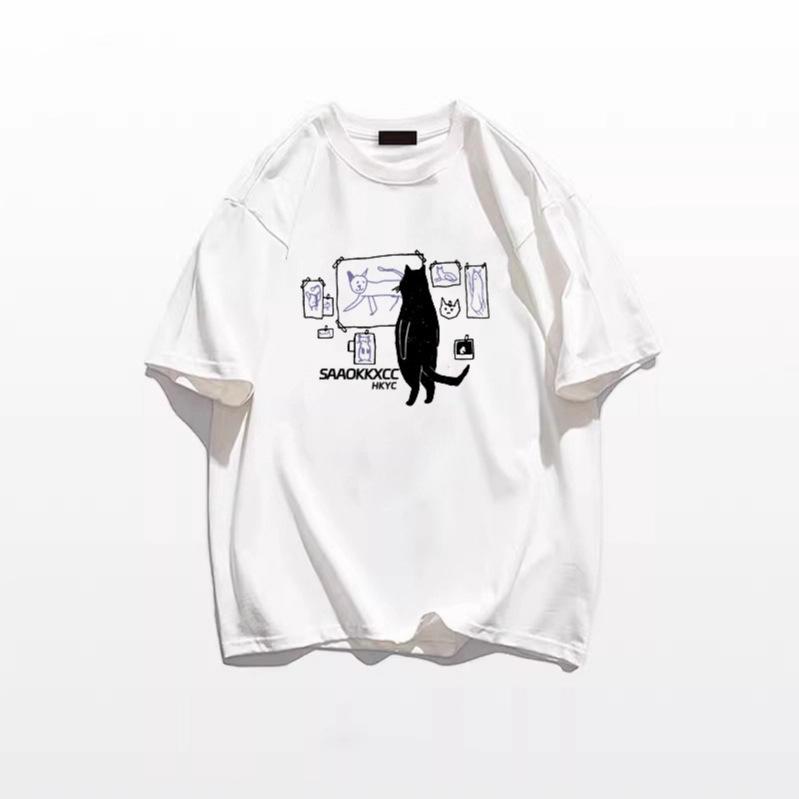 Pure cotton design American Hong Kong flavor short-sleeved t-shirt women's summer loose and unique chic half-sleeved couple's top tide