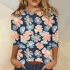 Women's Fashion Casual Round Neck 3/4 Sleeve Printed T-Shirt Ladies Top